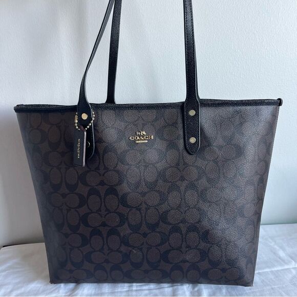 COACH Signature Jacquard Ava City Tote Laptop Work Bag Reversible Metro Tote - Picture 2 of 13